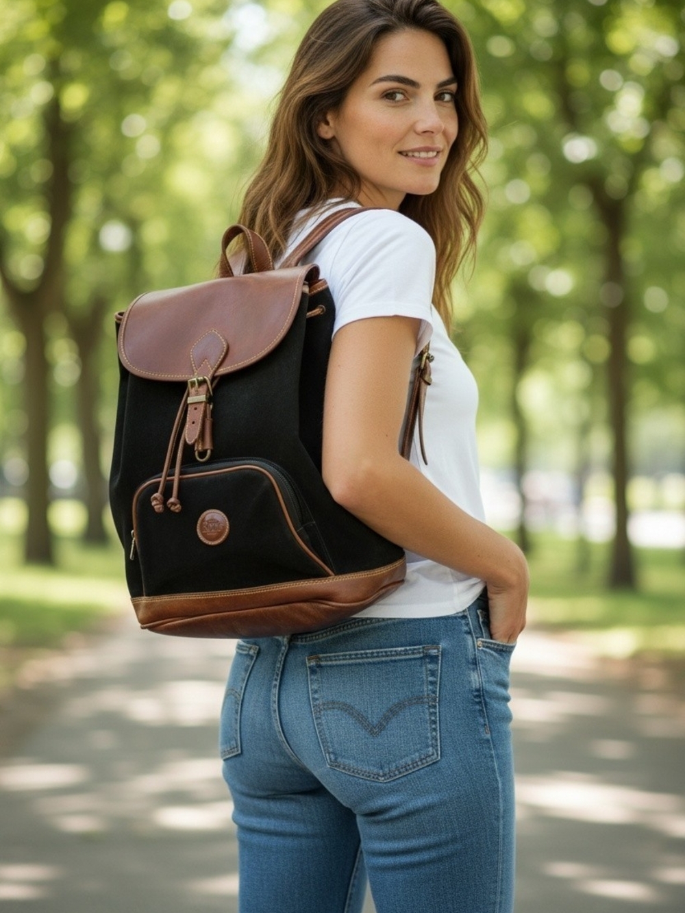 Vintage ROOTS Brown Leather & Black Suede Backpack